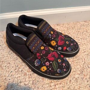 Yes We Vibe Floral Black Slip-On Sneakers